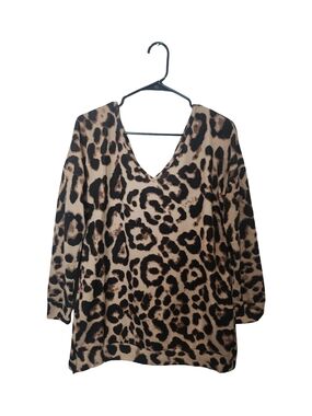Amaryllis Leopard Print V-Neck Tunic - Brown and Black